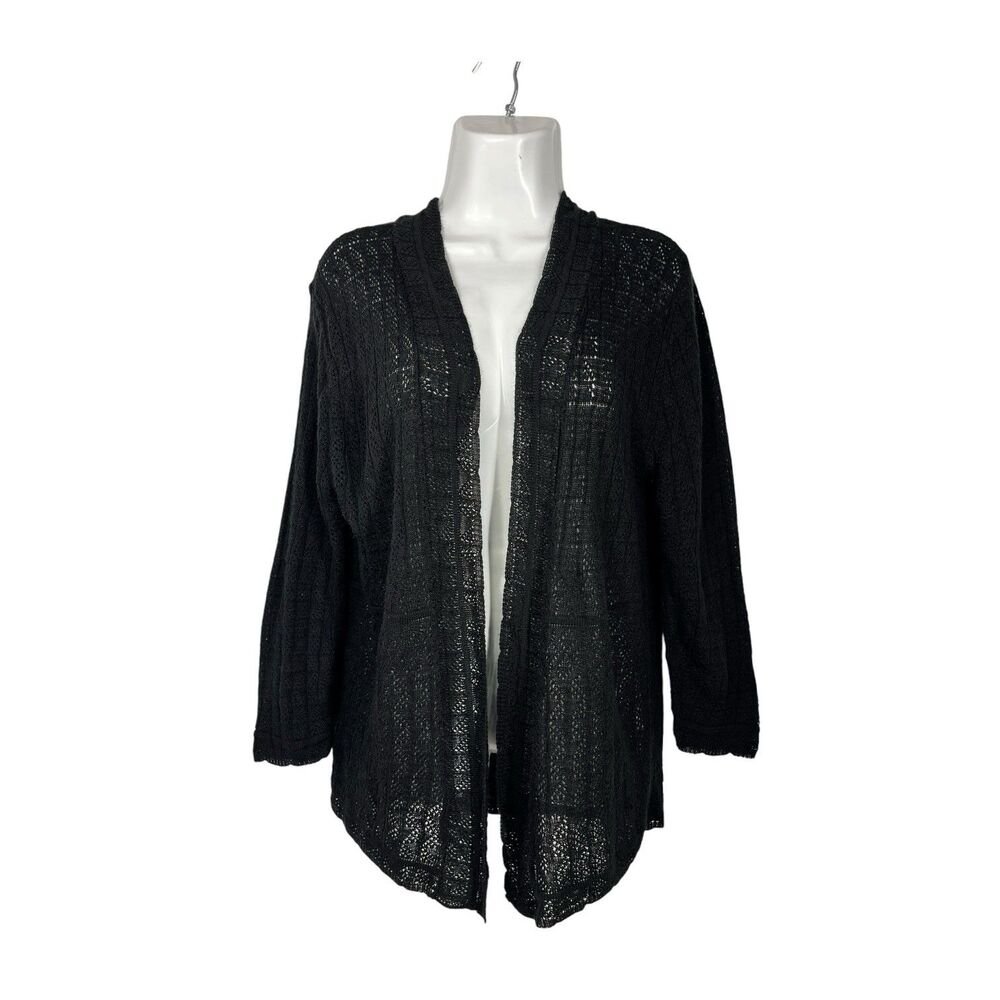 Knit Minded Large Black Cardigan Open Sweater Casual Lightweight Layering Top